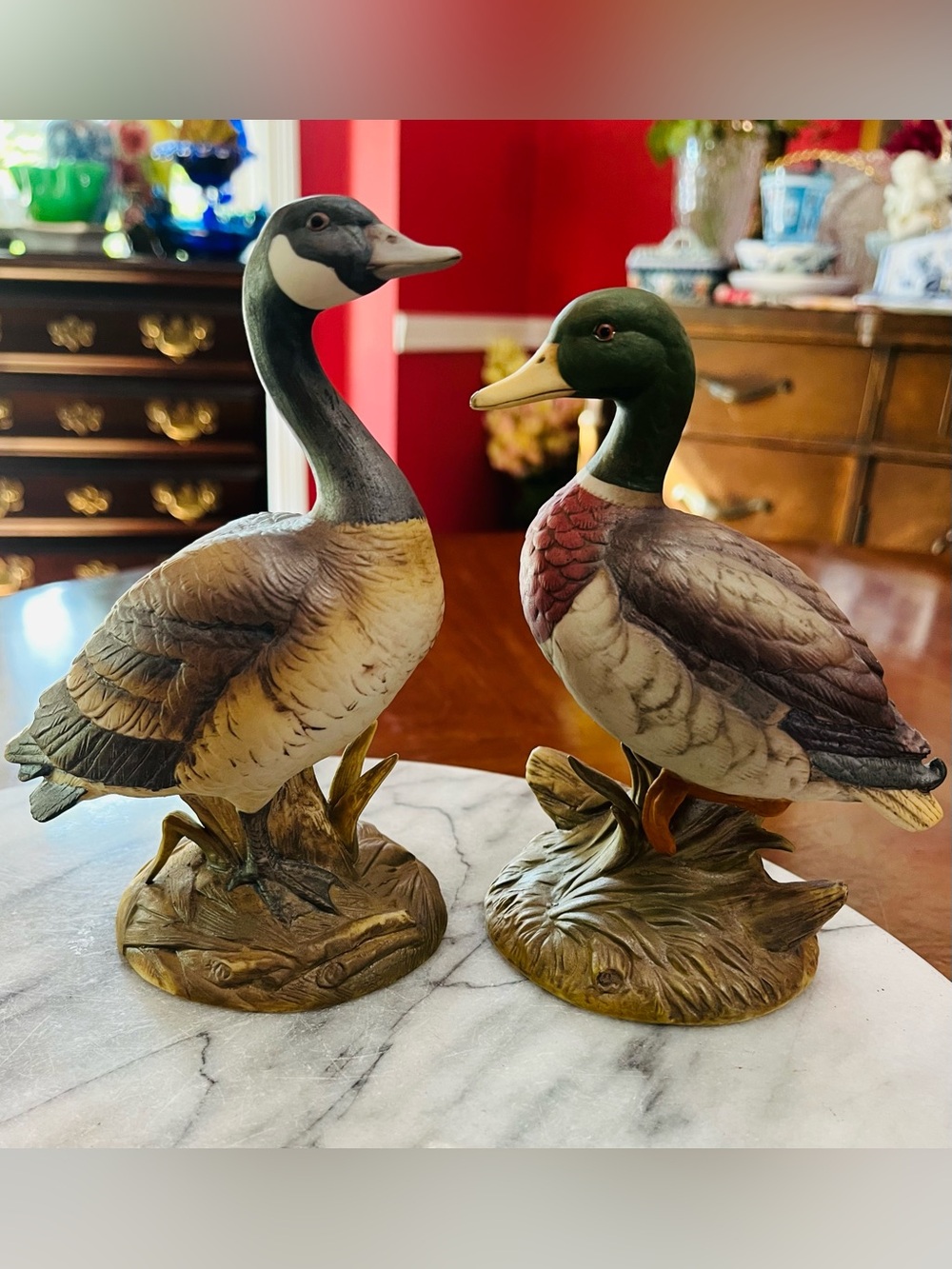 2 VTG Andrea Sadek Porcelain Waterfowl Figures #6721 Canada Goose & Mallard Duck